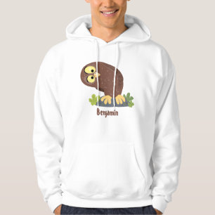 Cute curious funny brown owl cartoon illustration hoodie