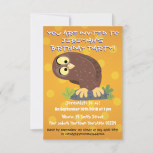 Cute curious funny brown owl cartoon illustration invitation