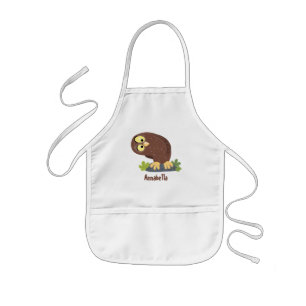 Cute curious funny brown owl cartoon illustration kids apron