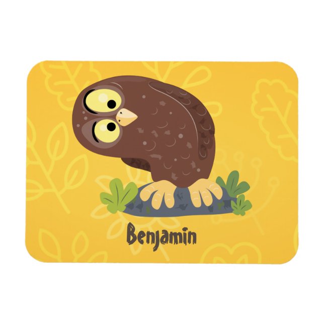 Cute curious funny brown owl cartoon illustration magnet (Horizontal)