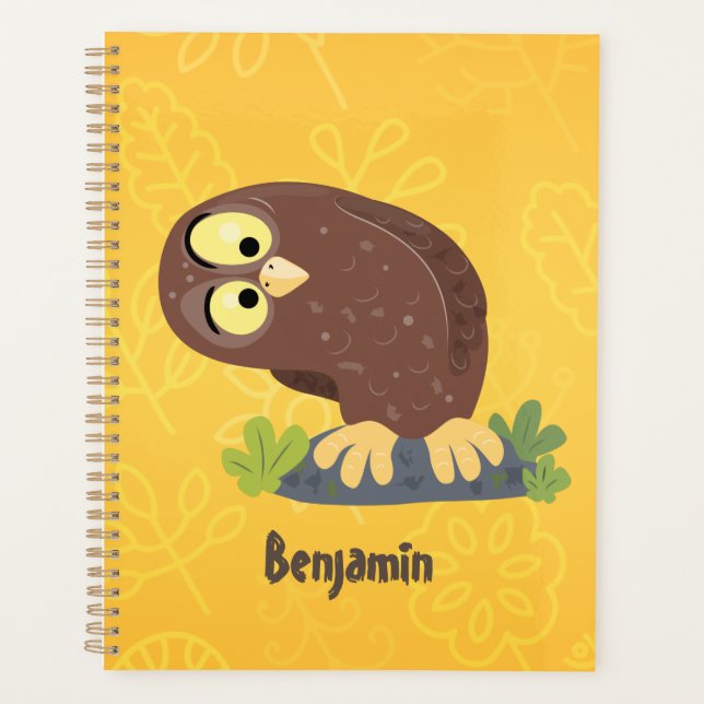 Cute curious funny brown owl cartoon illustration planner (Front)