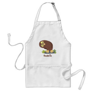 Cute curious funny brown owl cartoon illustration standard apron