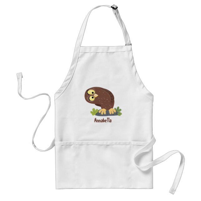 Cute curious funny brown owl cartoon illustration standard apron (Front)