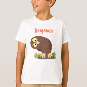 Cute curious funny brown owl cartoon illustration T-Shirt