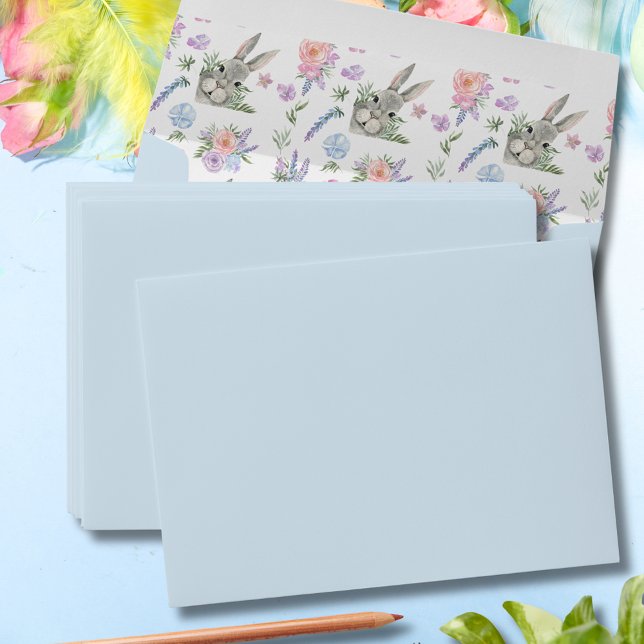 Cute Curious Grey Bunny Purple Floral Blue Envelope (Creator Uploaded)