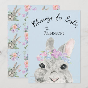 Cute Curious Grey Rabbit Pink Floral Crown Easter