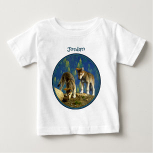 Cute Curious Grey Wolf Pups Baby T-Shirt