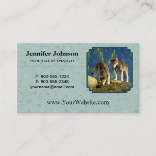 Cute Curious Grey Wolf Pups Business Card