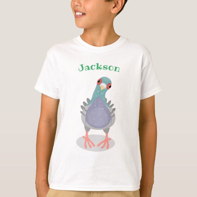 Cute curious pigeon cartoon illustration T-Shirt (Front)