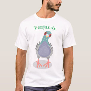 Cute curious pigeon cartoon illustration T-Shirt