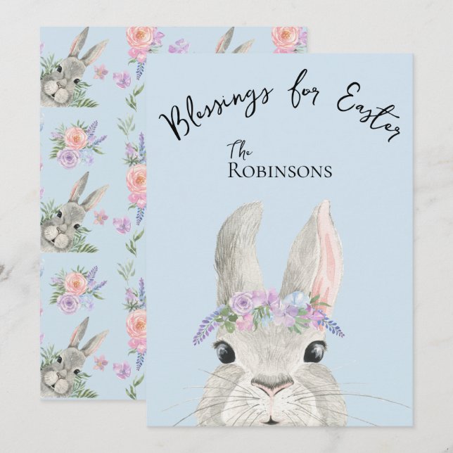 Cute Curious Rabbit Pink Lilac Floral Crown Easter (Front/Back)