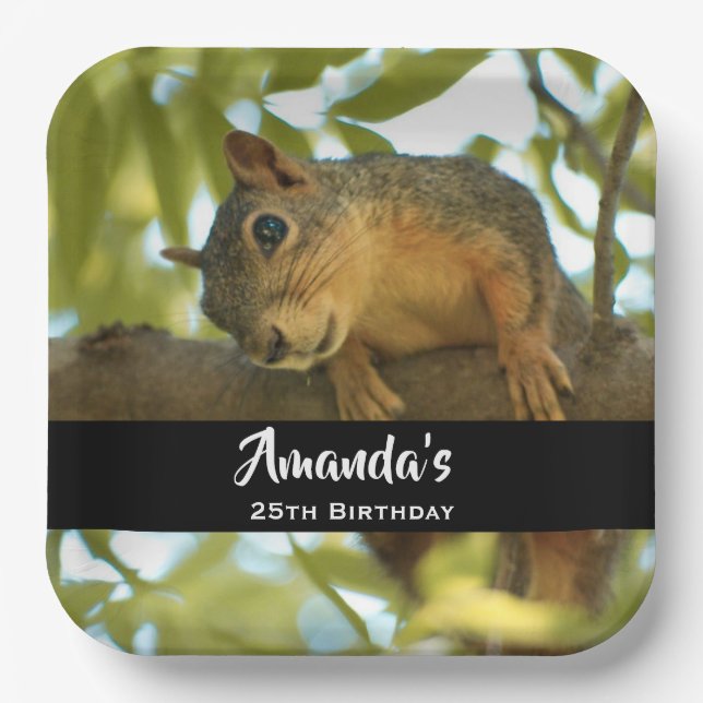 Cute & Curious Squirrel Nature Photo - Birthday Paper Plate (Front)