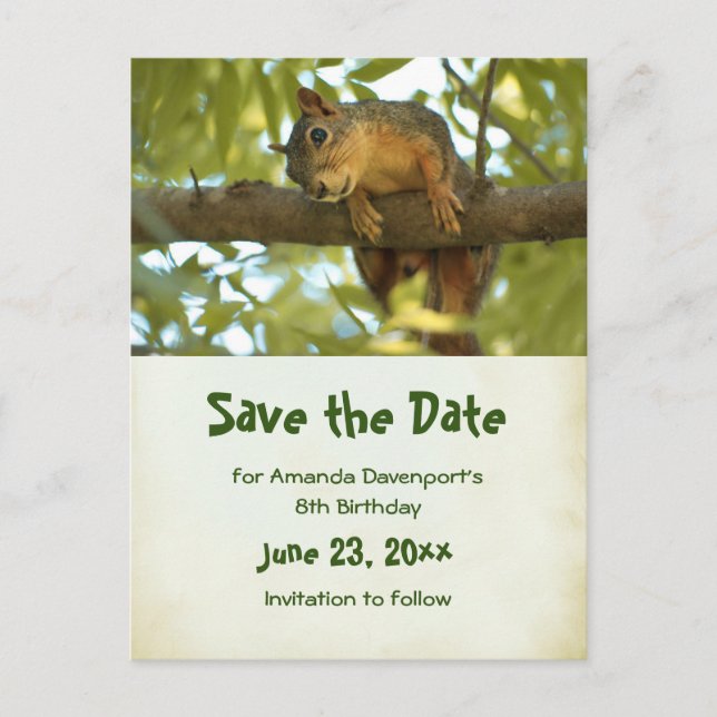 Cute Curious Squirrel Nature Photo - Save the Date Invitation Postcard (Front)