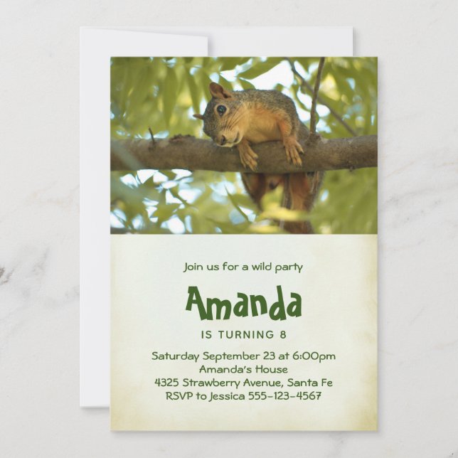 Cute Curious Squirrel Nature Photography Birthday Invitation (Front)