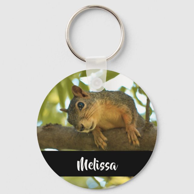 Cute & Curious Squirrel Nature Photography Key Ring (Front)