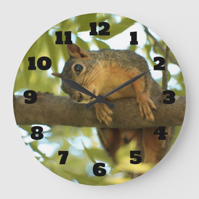 Cute & Curious Squirrel Nature Photography Large Clock (Front)