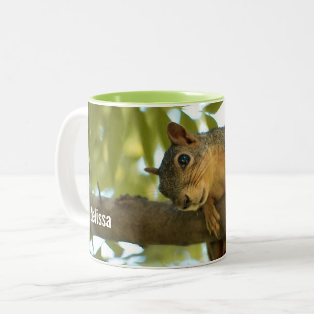 Cute Curious Squirrel Nature Photography Two-Tone Coffee Mug (Front Left)