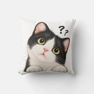 Cute Curious Tuxedo Cat Throw Pillow – Boki Day