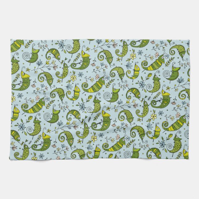 Cute Curly Chameleon Reptile Lovely Lizard Tea Towel (Horizontal)