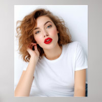 Cute curly-hair model model wearing Gildan tshirt