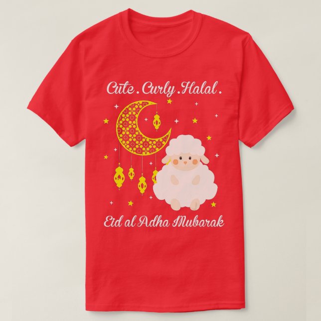 Cute Curly Halal Sheep Eid al-Adha Mubarak Muslim  T-Shirt (Design Front)