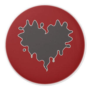 Cute Curly Heart Black on Red Ceramic Knob
