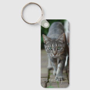 Cute Curly Name Cat Tall Vertical Photo Key Ring