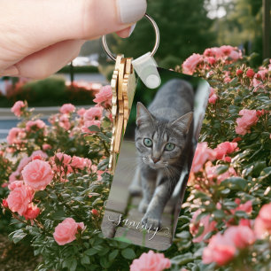 Cute Curly Name Cat Tall Vertical Photo Key Ring