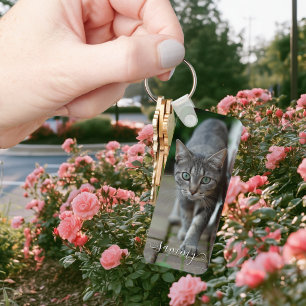 Cute Curly Name Cat Tall Vertical Photo Key Ring