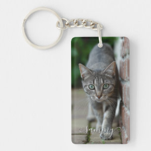 Cute Curly Name Cat Tall Vertical Photo Key Ring