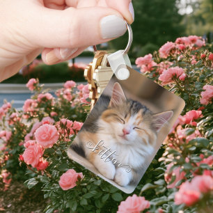 Cute Curly Name Cat Vertical Photos Key Ring