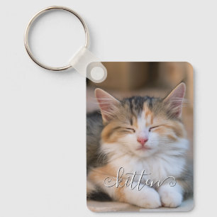 Cute Curly Name Cat Vertical Photos Key Ring
