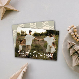 Cute Curly Typographic Merry Christmas One Photo Holiday Card