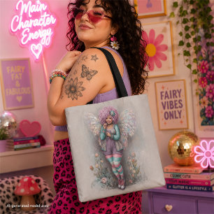 Cute Curvy Pastel Fairy with Iridescent Wings  Tote Bag