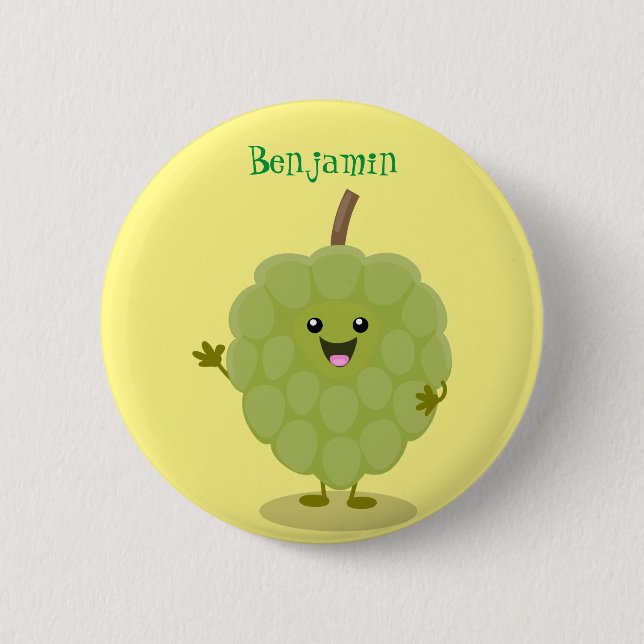Cute custard apple cherimoya cartoon  6 cm round badge (Front)