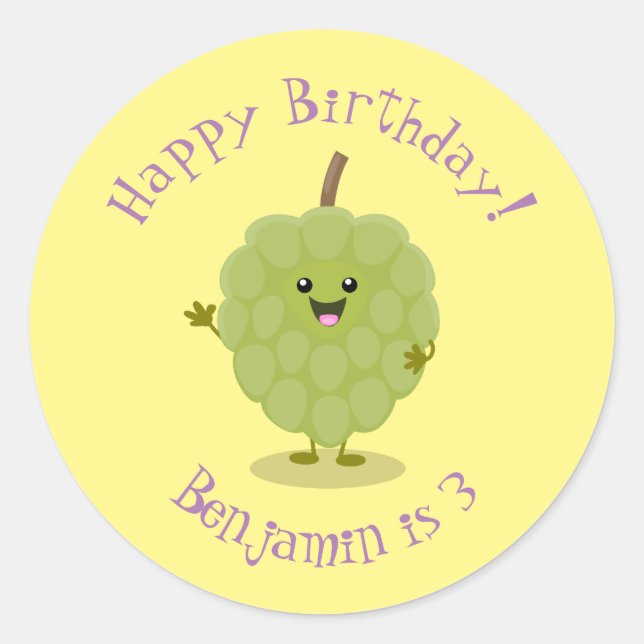 Cute custard apple cherimoya cartoon classic round sticker (Front)