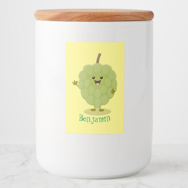 Cute custard apple cherimoya cartoon food label (Front)