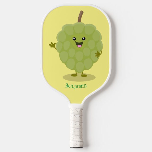 Cute custard apple cherimoya cartoon  pickleball paddle (Front)