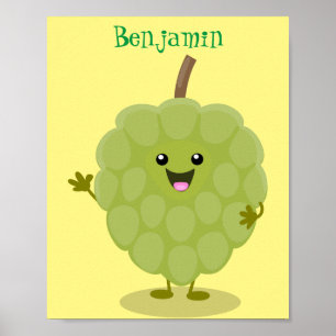 Cute custard apple cherimoya cartoon  poster