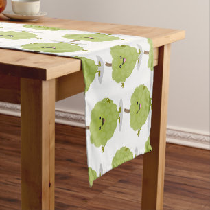 Cute custard apple cherimoya cartoon short table runner