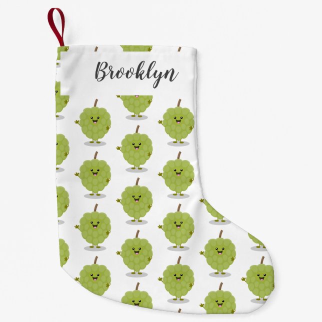 Cute custard apple cherimoya cartoon small christmas stocking (Front)