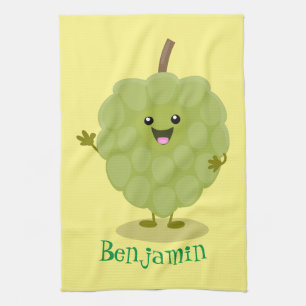 Cute custard apple cherimoya cartoon tea towel