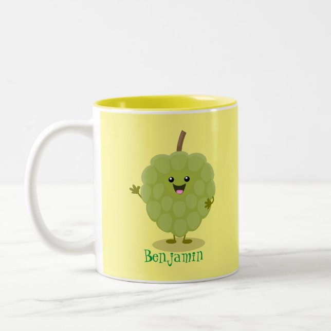 Cute custard apple cherimoya cartoon  Two-Tone coffee mug (Left)