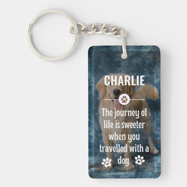 Cute custom 2 photos dog lover modern pet name  key ring (Front)