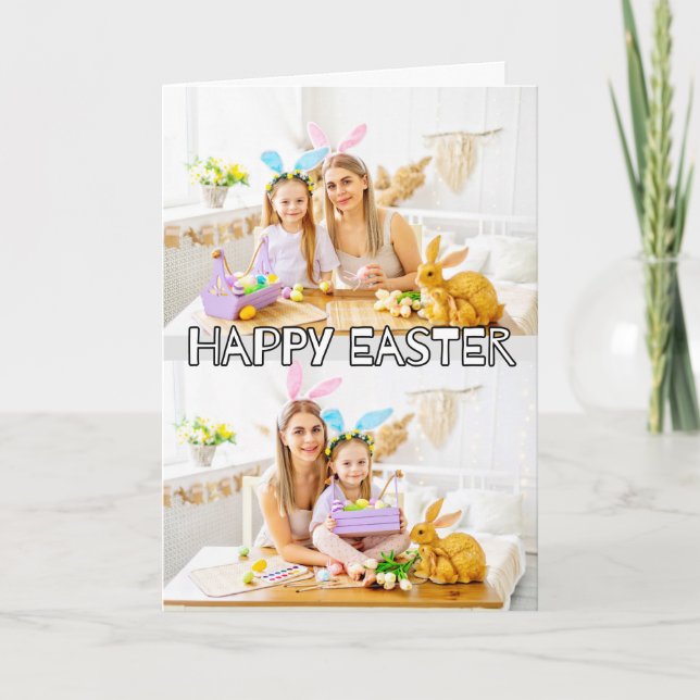 Cute Custom 2-photos Family Happy Easter Holiday Card (Front)