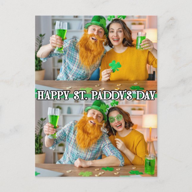 Cute Custom 2-photos Festive St Paddy's Day Postcard (Front)