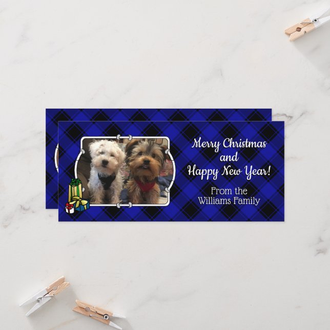 Cute Custom 3 Photos Blue & Black Plaid Christmas (Front/Back In Situ)