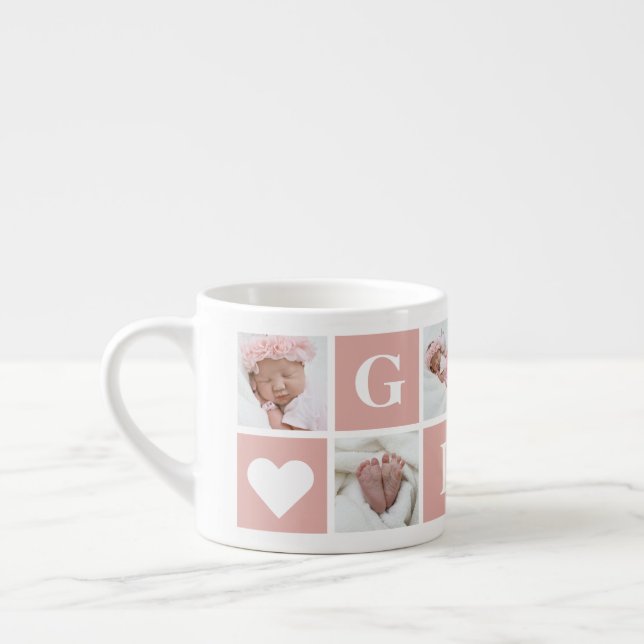Cute Custom 6 Photo Collage Grandmother Gigi Espresso Cup (Left)