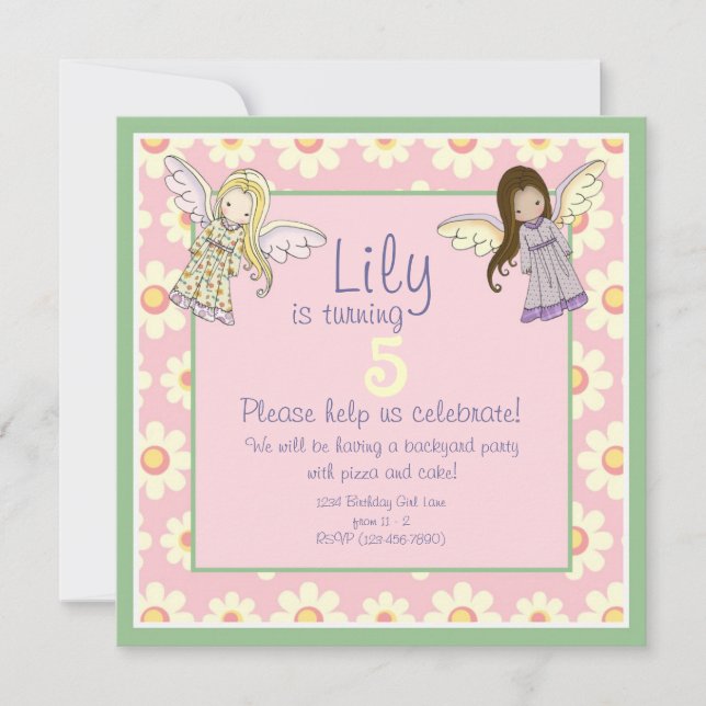 Cute Custom Angel Fairy Birthday Party Invites (Front)
