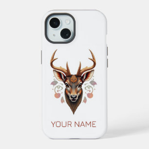 Cute Custom Animal Phone Case. Deer Head. Brown iPhone 15 Case